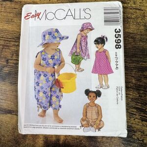 McCall’s Easy Girls Dress Romper Hat Vintage Uncut Pattern Sz 1 2 3 4 #3598